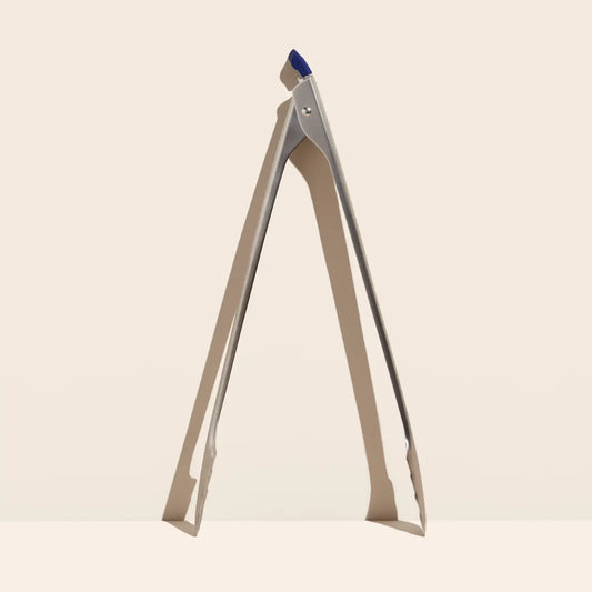 Gir 16 Inch Slide Lock Grill Tongs : Stainless Steel & Navy Blue