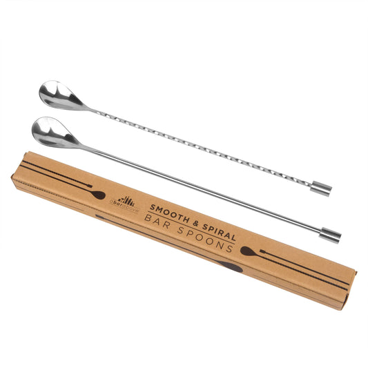 Bar Spoons (Combo Set of 2, 1 Spiral & 1 Smooth), Stainless