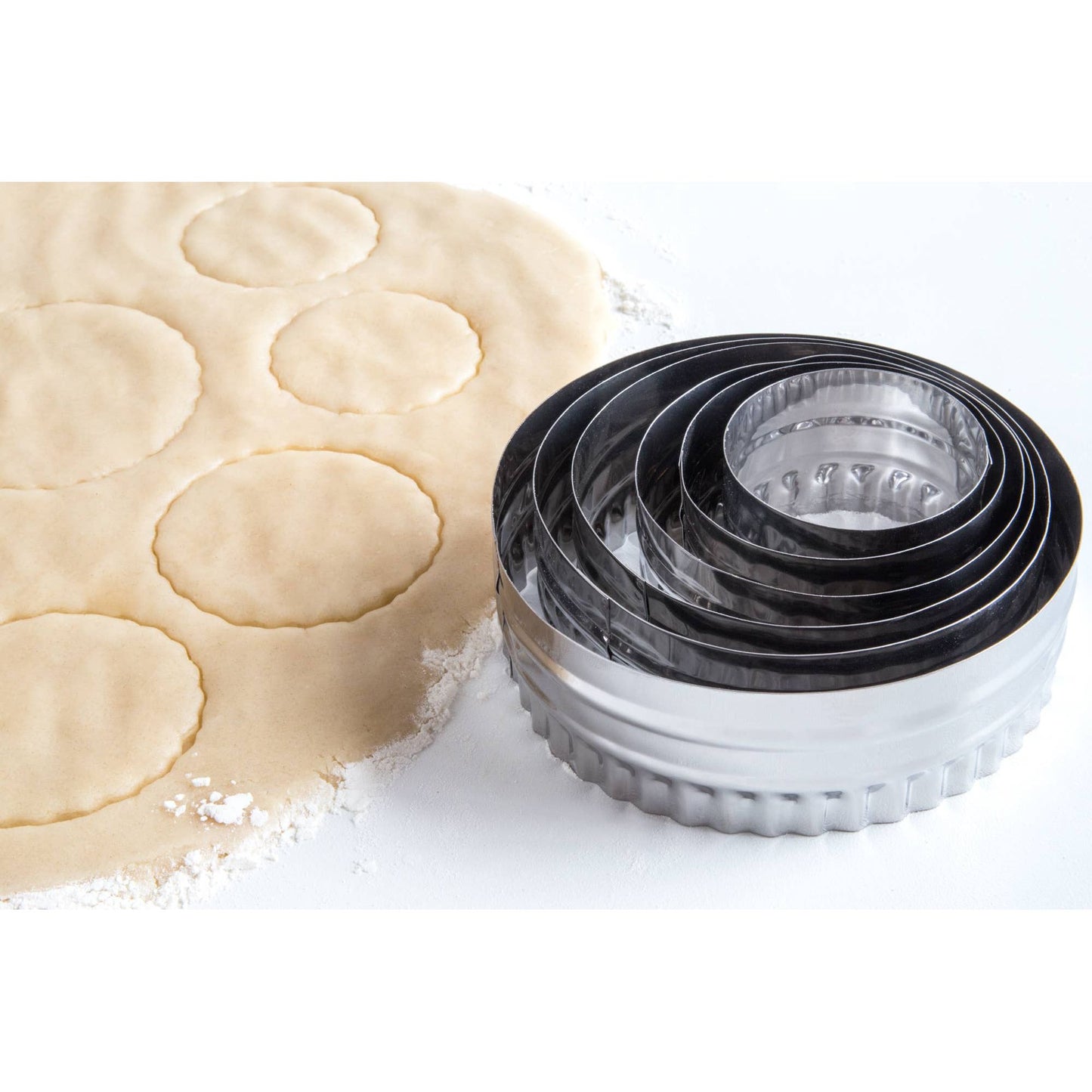 Plain and Crinkled Circle Cookie Cutter Set, 6-Piece