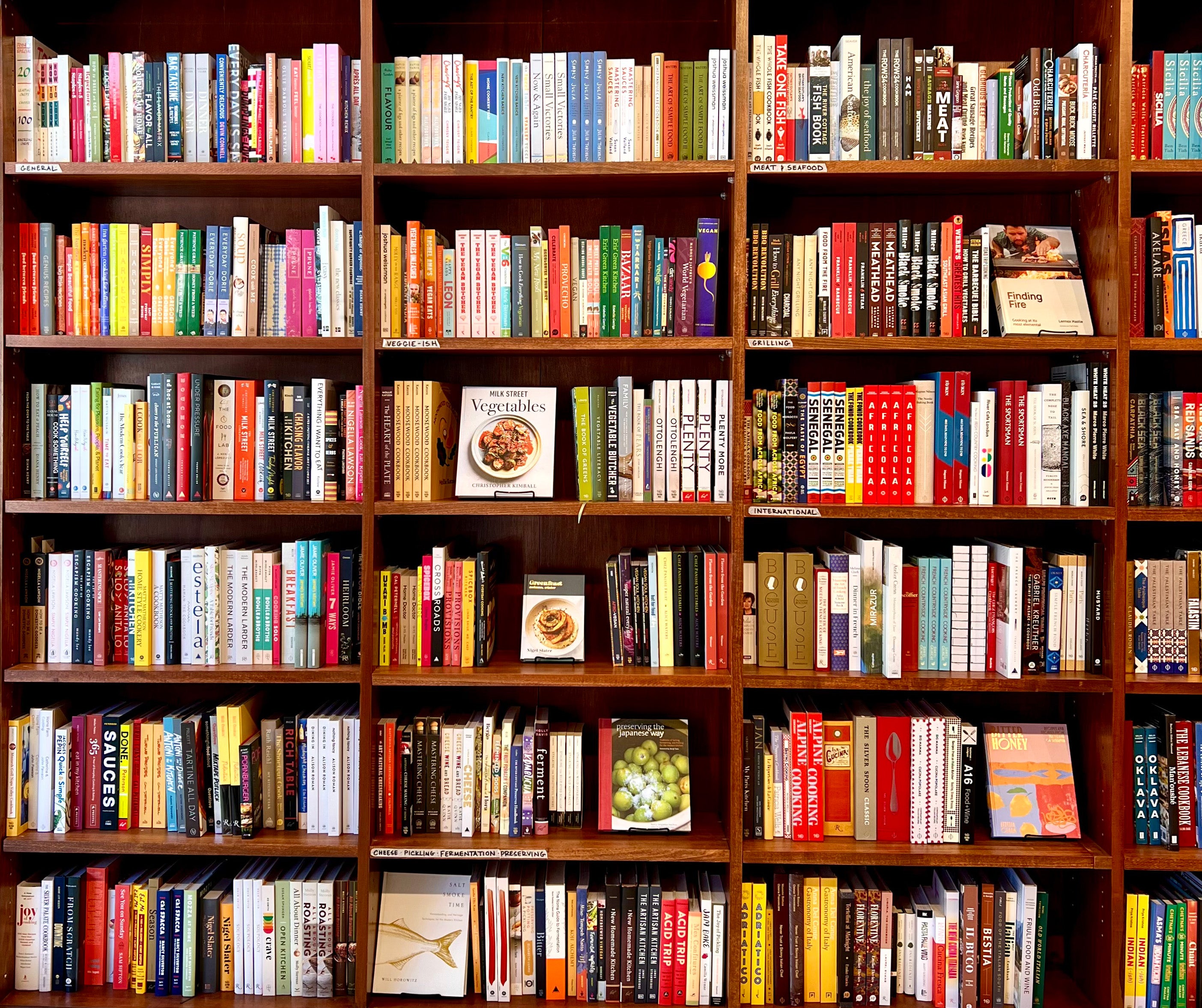 Cookbook shelves inside Bold Fork Books bookstore in Washington DC