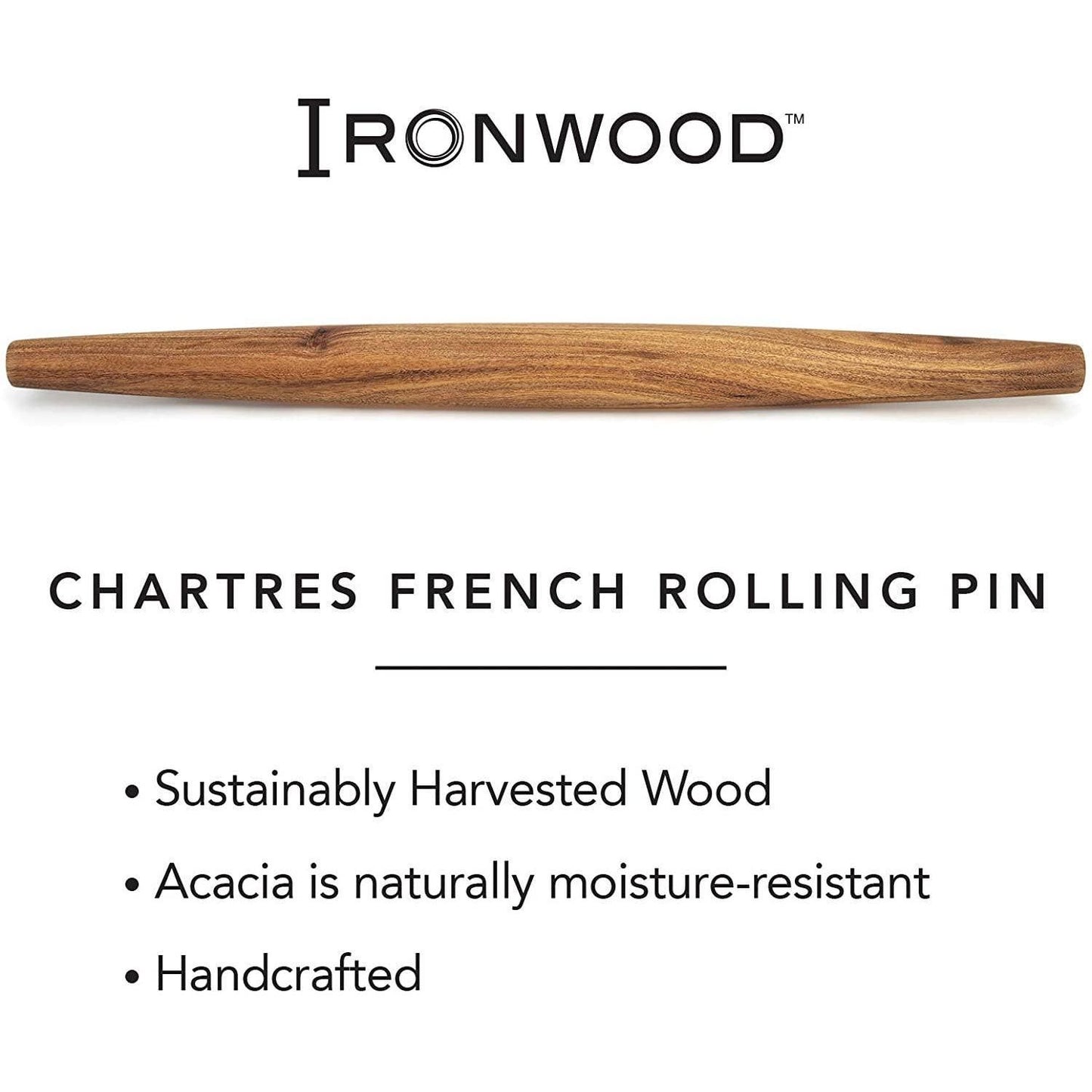 French Rolling Pin, Acacia, 20"
